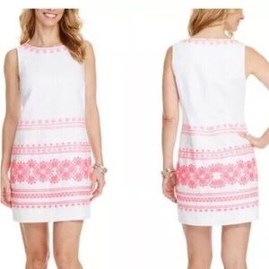 Vineyard Vines Embroidered White and Pink Sleeveless Dress